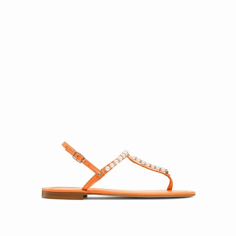 Russell & Bromley Pearly Womens Pearl Trim Sandals Orange |ZVT268ET|